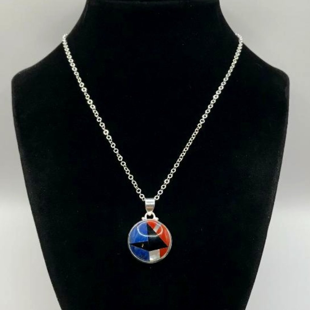 Sterling (925) Native American Inlay Pendant Necklace